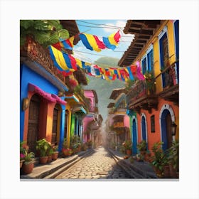 Colorful Street In Colombia 1 Canvas Print