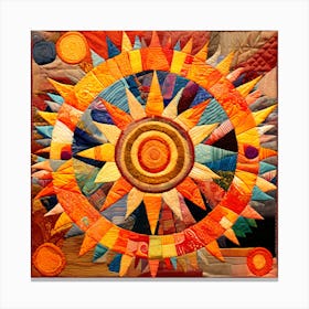 Patchwork Sun A Sun Constructed From Mismatched Fabric Patches With A Variety Canvas Print