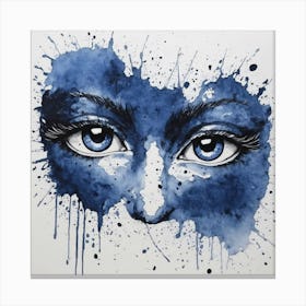 Blue Eyes, woman face, ink, watercolour Canvas Print