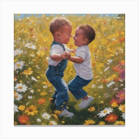 A painting of Baby and Johnny dancing in a field of flowers. Canvas Print