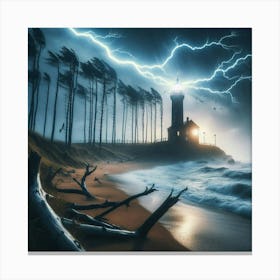 Lightning Storm At The Lighthouse 1 Canvas Print