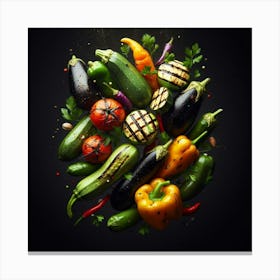 Vegetables On Black Background Canvas Print