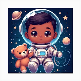 Little Astronaut With Teddy Bear Canvas Print