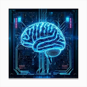 Abstract Illustration Of A Human Brain Replete With Circuit Lines And Integrated Chips Elements Rep (1) Canvas Print