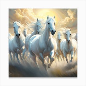 A Herd Of White Horses Portrait Canvas Print