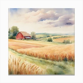Watercolor Of A Wheat Field Canvas Print