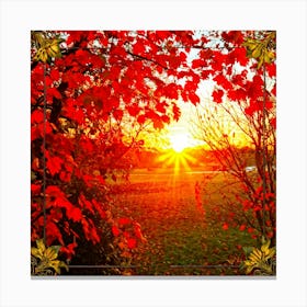 An Array Of Sun Kissed Leaves In Blazing Autumn Hues Captured Within An Ornate Seasonal Frame With (4) Canvas Print