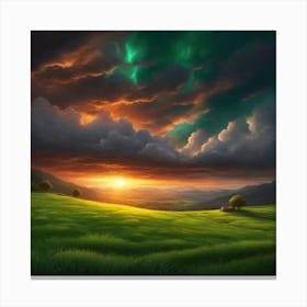 Sunset In The Field Canvas Print