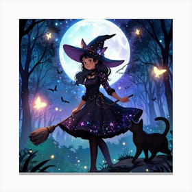 Witch With Broom Canvas Print