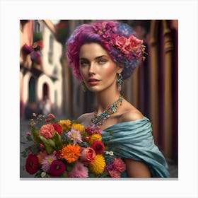 Colorful Woman With Flowers Canvas Print