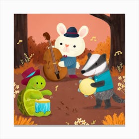 Little Animals In The Woods playing musical instruments Canvas Print