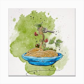 Watercolor Pasta Illustration Canvas Print