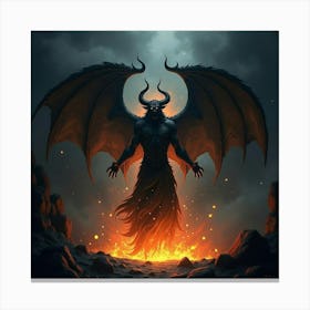 Demon Rising From A Pit Of Glowing Black Magic Energy 1 Canvas Print