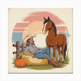 Cowgirl And Horse Canvas Print