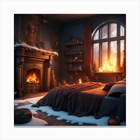 Bedroom With A Fireplace Canvas Print