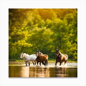 Horses In The River Canvas Print