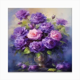 Purple Roses In A Vase Canvas Print