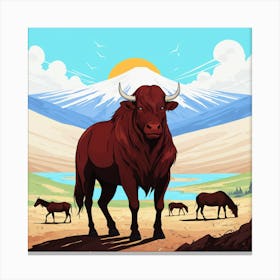 Bulls In The Desert 14 Canvas Print