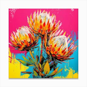 Andy Warhol Style Pop Art Flowers Protea 4 Square Canvas Print