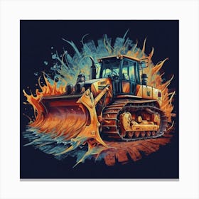 Yellow bulldozer surrounded by fiery flames 12 Canvas Print
