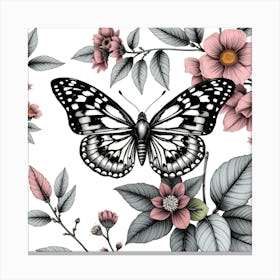 Butterfly And Flowers 7 Canvas Print