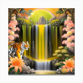 Tiger In The Waterfall 5 Canvas Print