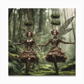 Steampunk Marionette Fairy Forrest Twins Canvas Print