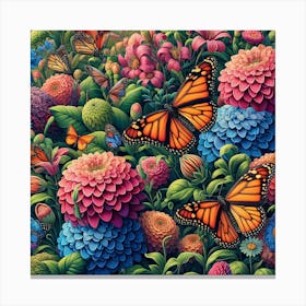 Colourful Butterfly Art with Flowers II Canvas Print