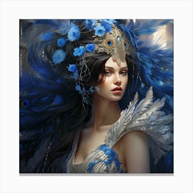 Blue Peacock lady Canvas Print