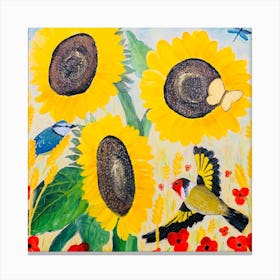 Sunflowers And Birds Canvas Print