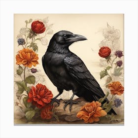 Crow With Roses Canvas Print
