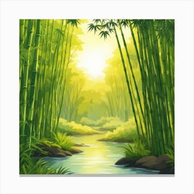 A Stream In A Bamboo Forest At Sun Rise Square Composition 39 Canvas Print