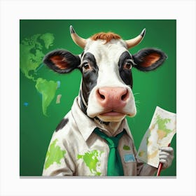 Cow Holding A Map 2 Canvas Print