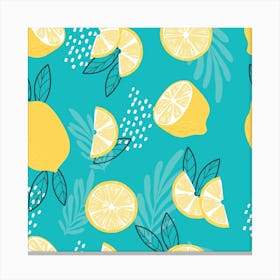 Lemon Pattern With Floral Decoration Square Canvas Print