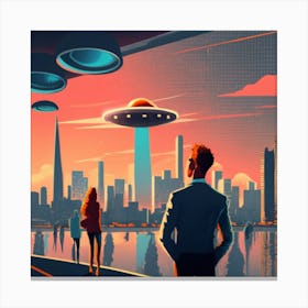 Ufo over city Canvas Print
