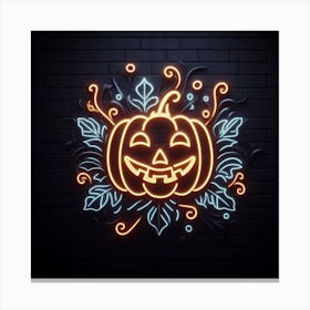 Halloween Neon Light Pumpkin Art Canvas Print