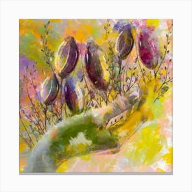 Hand Hold Flowers Square Canvas Print