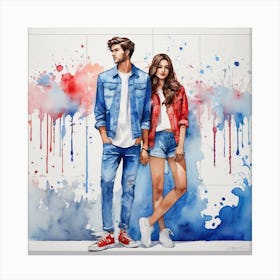 Couple In Denim Canvas Print