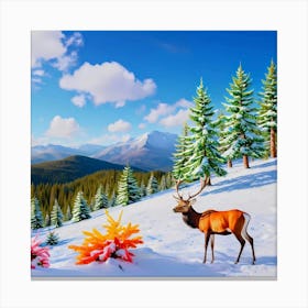 Deer In The Snow Canvas Print