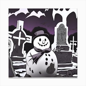 Snowman In Graveyard Canvas Print