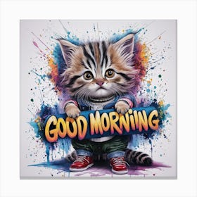 Confident Kitten A Vivid Watercolor Splash Art With Bold Graffiti Typography (4) Canvas Print