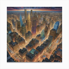 New York City At Dusk Art Print Canvas Print