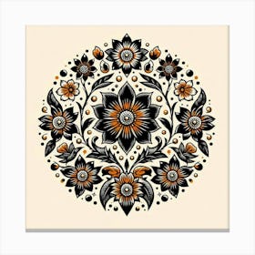 Batik, Black And Orange Floral Pattern  Canvas Print