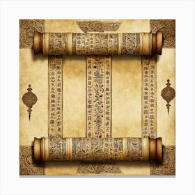 Scroll With Egyptian Text, An Ancient Scroll With Intricate Designs Indicating The Pursuit Of Knowledge And History Canvas Print