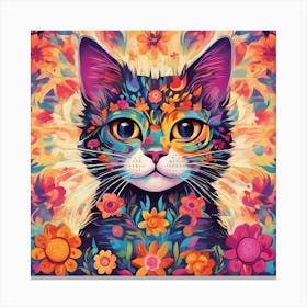 Flower Power Cat Art Print (5) Canvas Print