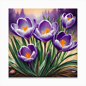 Wild Crocuses In A Clearing In The Forest Canvas Print