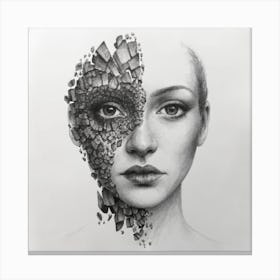 Shattered pieces of a woman's face Canvas Print