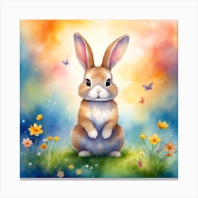  A Sweet Bunny Sitting In A Vibrant Meadow Canvas Print