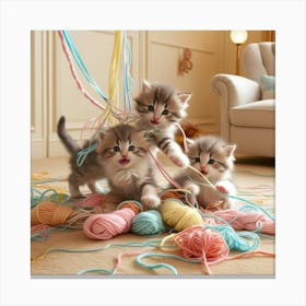 Adorable kittens playing together in a cozy room 4 Canvas Print