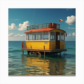 Yellow Boat On The Ocean Canvas Print